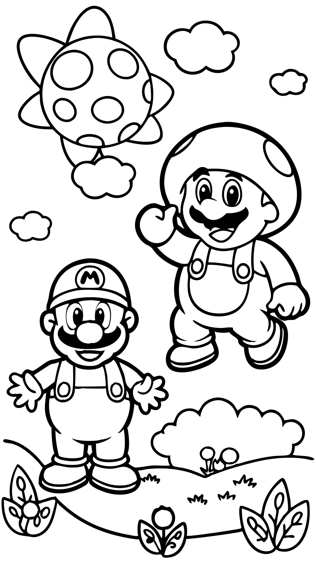 Páginas para colorear de Mario y Toad